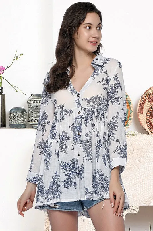 SAS104 - FLOWY BUTTON DOWN TOP