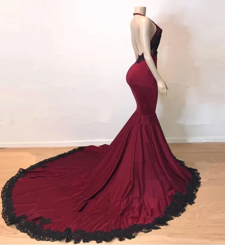 Sexy Mermaid V Neck Backless Burgundy And Black Long Prom Dress 2025