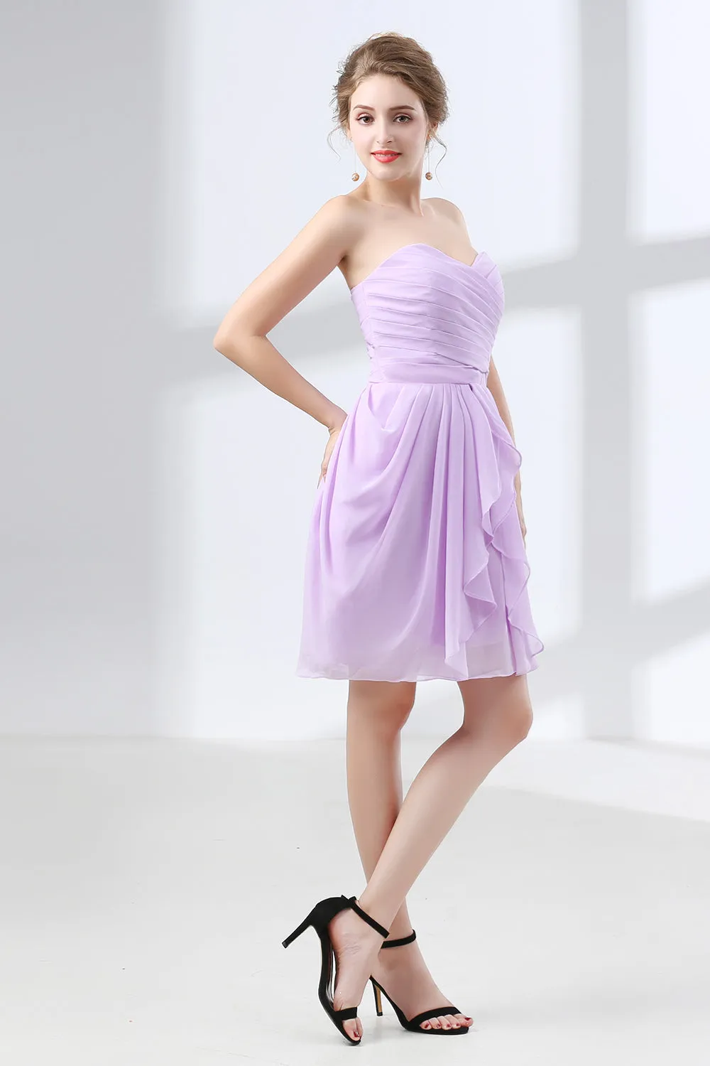 Short A Line Ruffle Strapless Homecoming Dresses