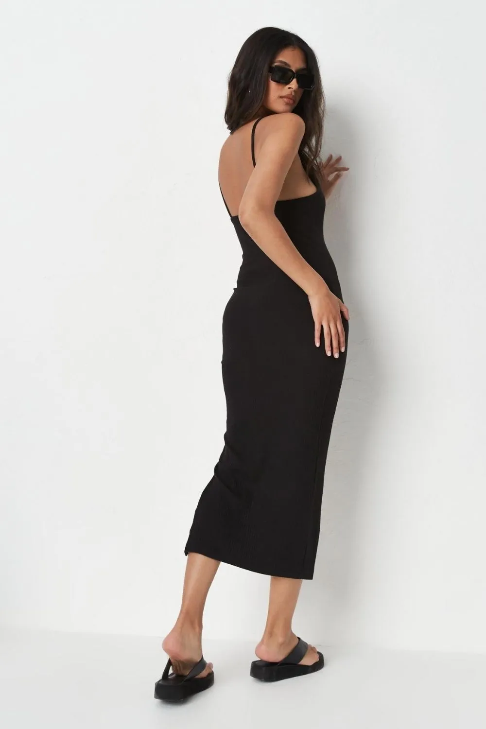 Side Slit Knot Detail Black Midaxi Dress