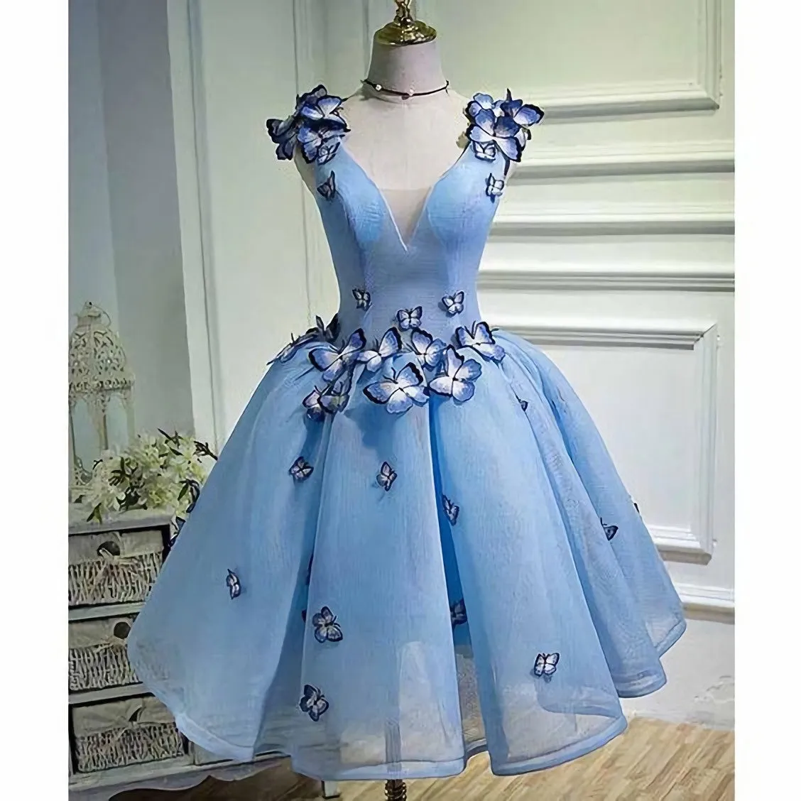 Sky Blue Butterfly Short Homecoming Dress Party Dresses