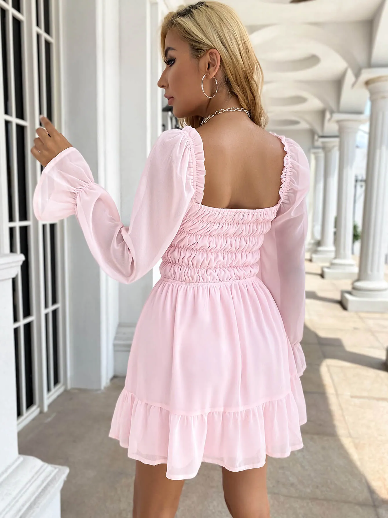 Smocked Ruffle Hem Mini Dress