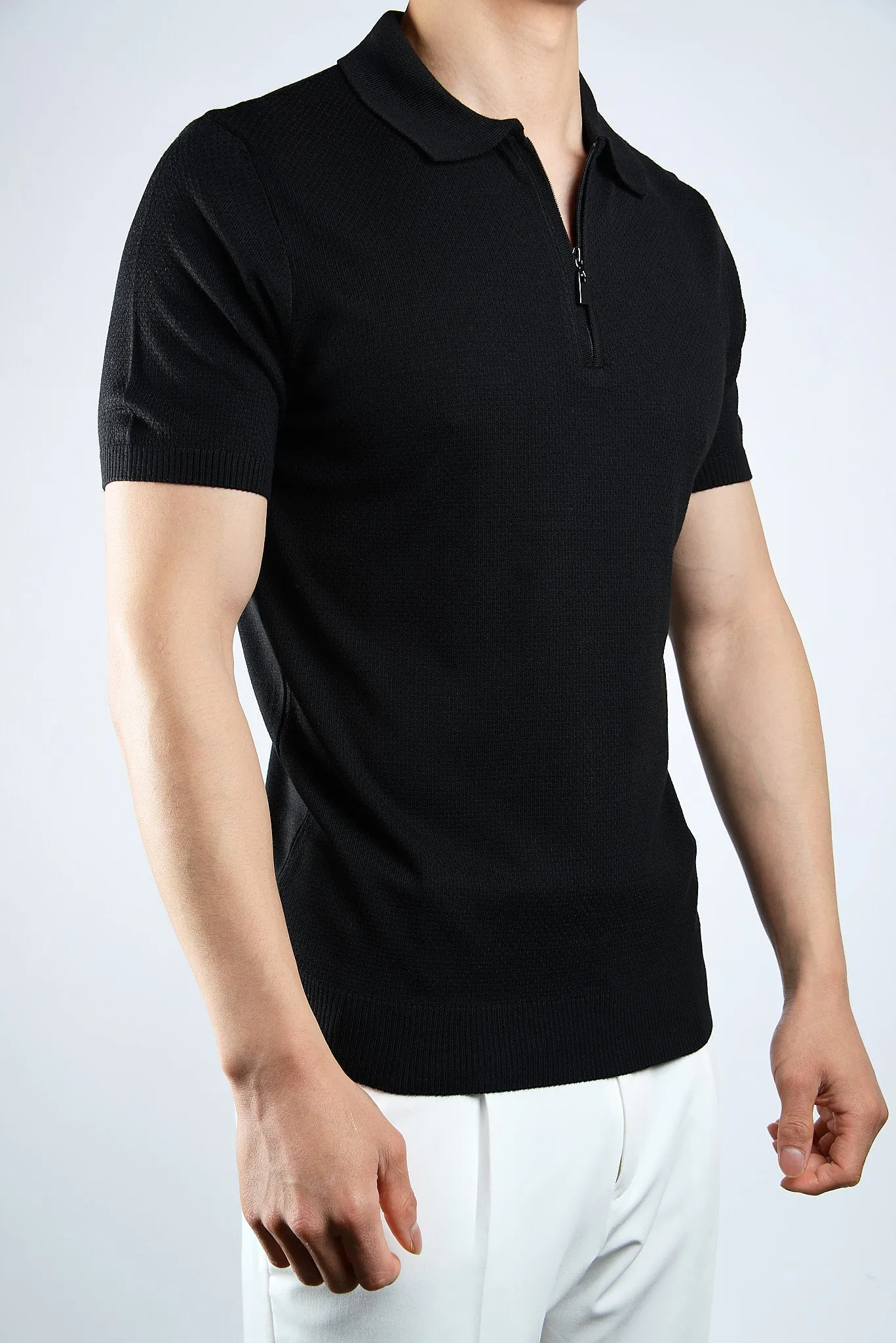 Solid S/s Zip Knit Polo