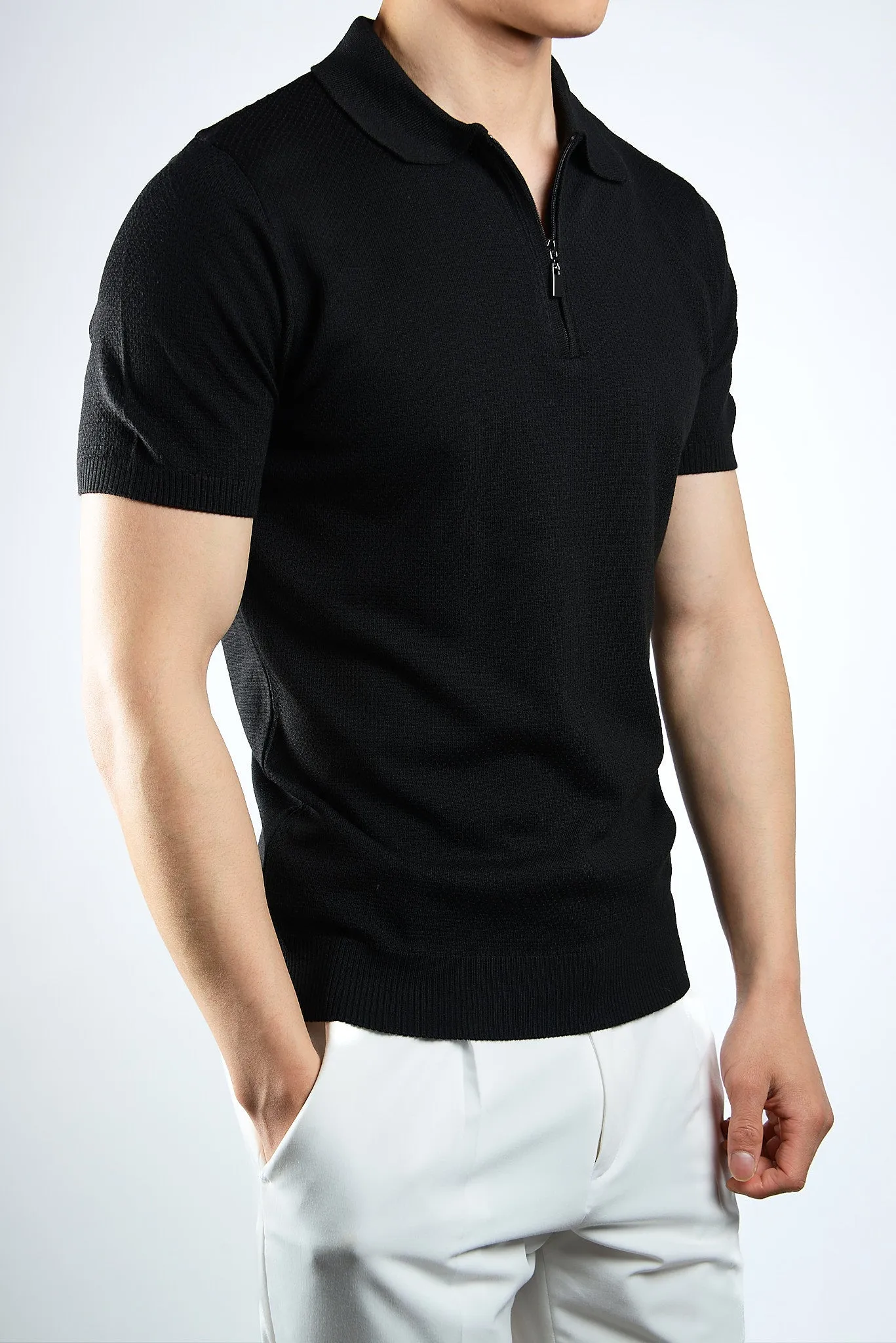 Solid S/s Zip Knit Polo