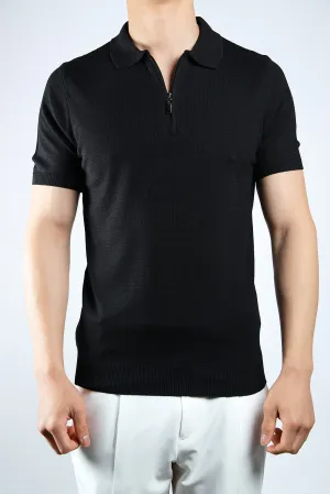 Solid S/s Zip Knit Polo