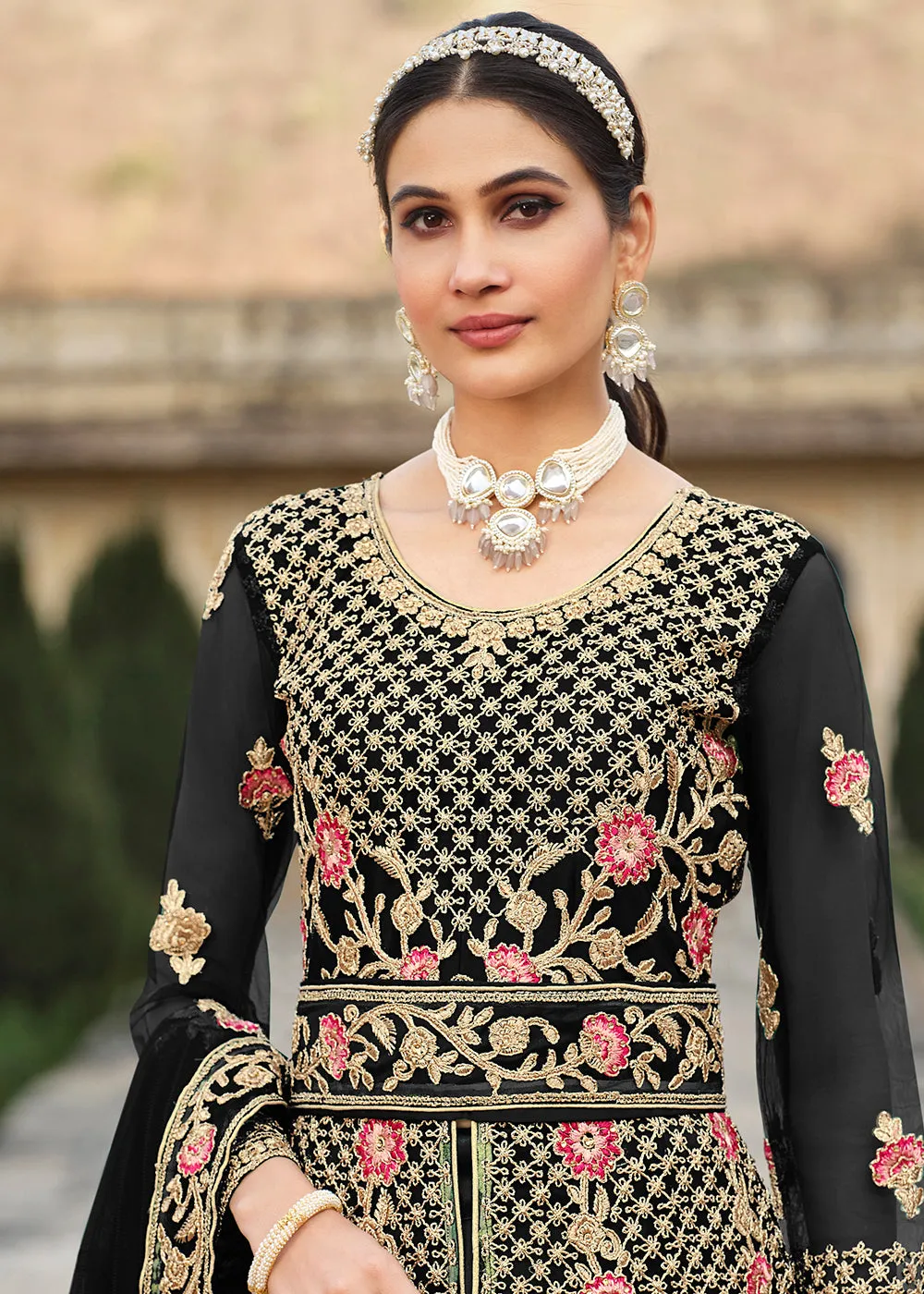 Special Cord & Stone Work Black Slit Style Anarkali Suit