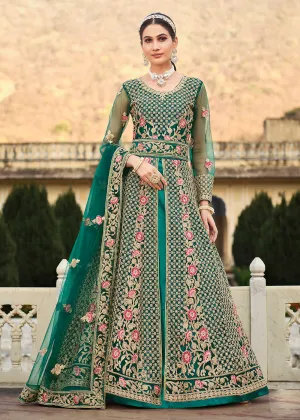 Special Cord & Stone Work Green Slit Style Anarkali Suit