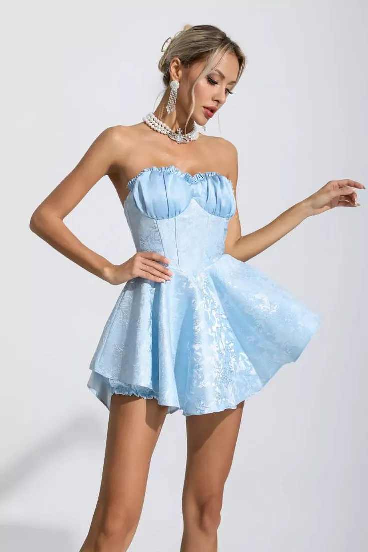 Stassi Mini Gown Dress in Light Blue