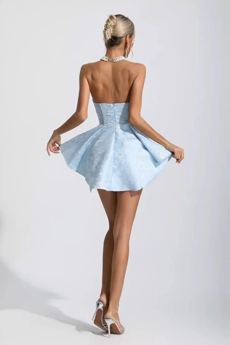 Stassi Mini Gown Dress in Light Blue