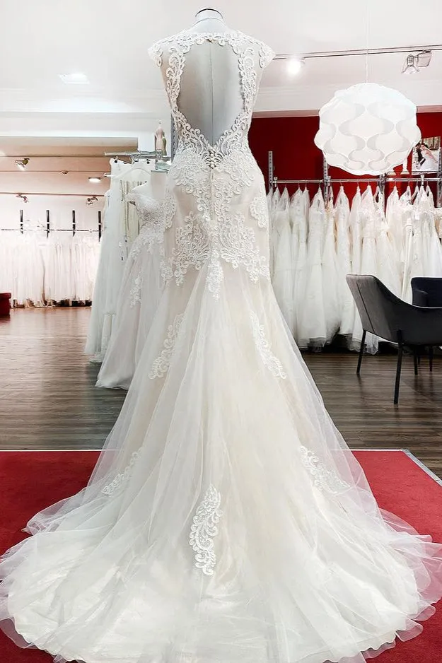 Sweetheart Open Back Long Mermaid Wedding Dress with Lace Appliques