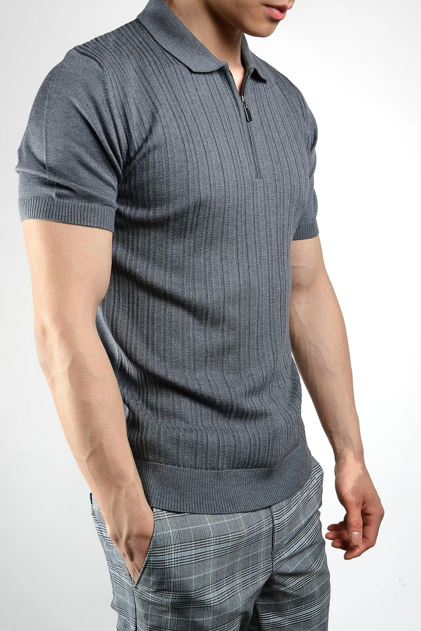 Textured Solid Zip Knit Polo