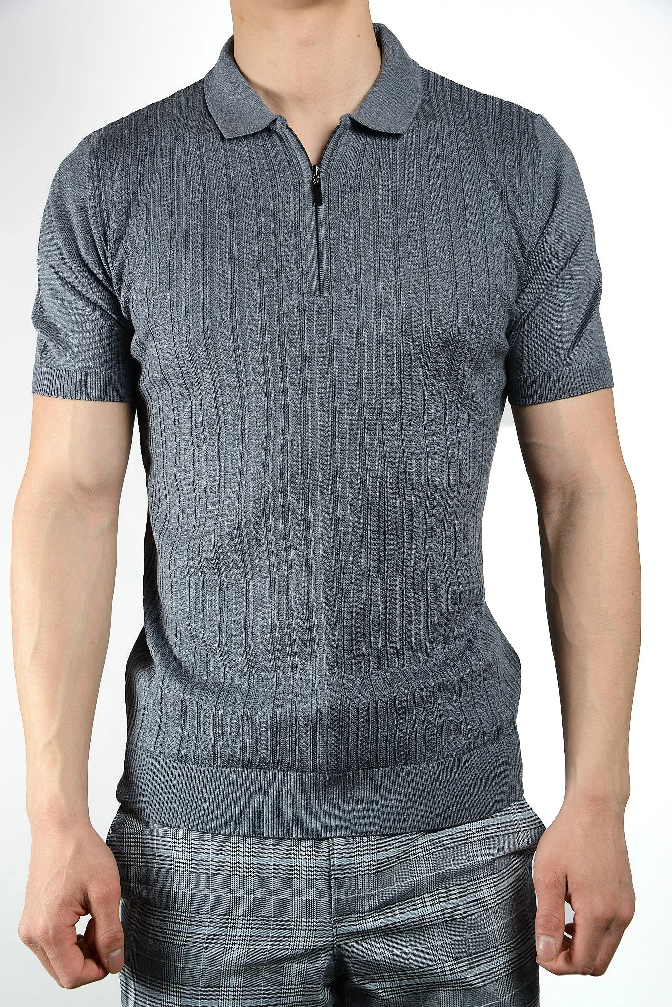 Textured Solid Zip Knit Polo