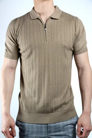 Textured Solid Zip Knit Polo