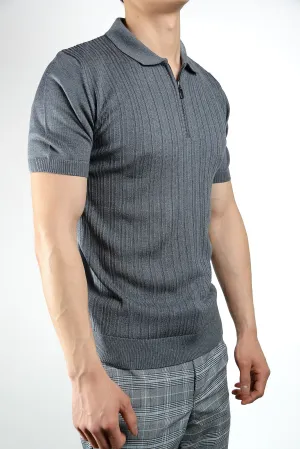 Textured Solid Zip Knit Polo