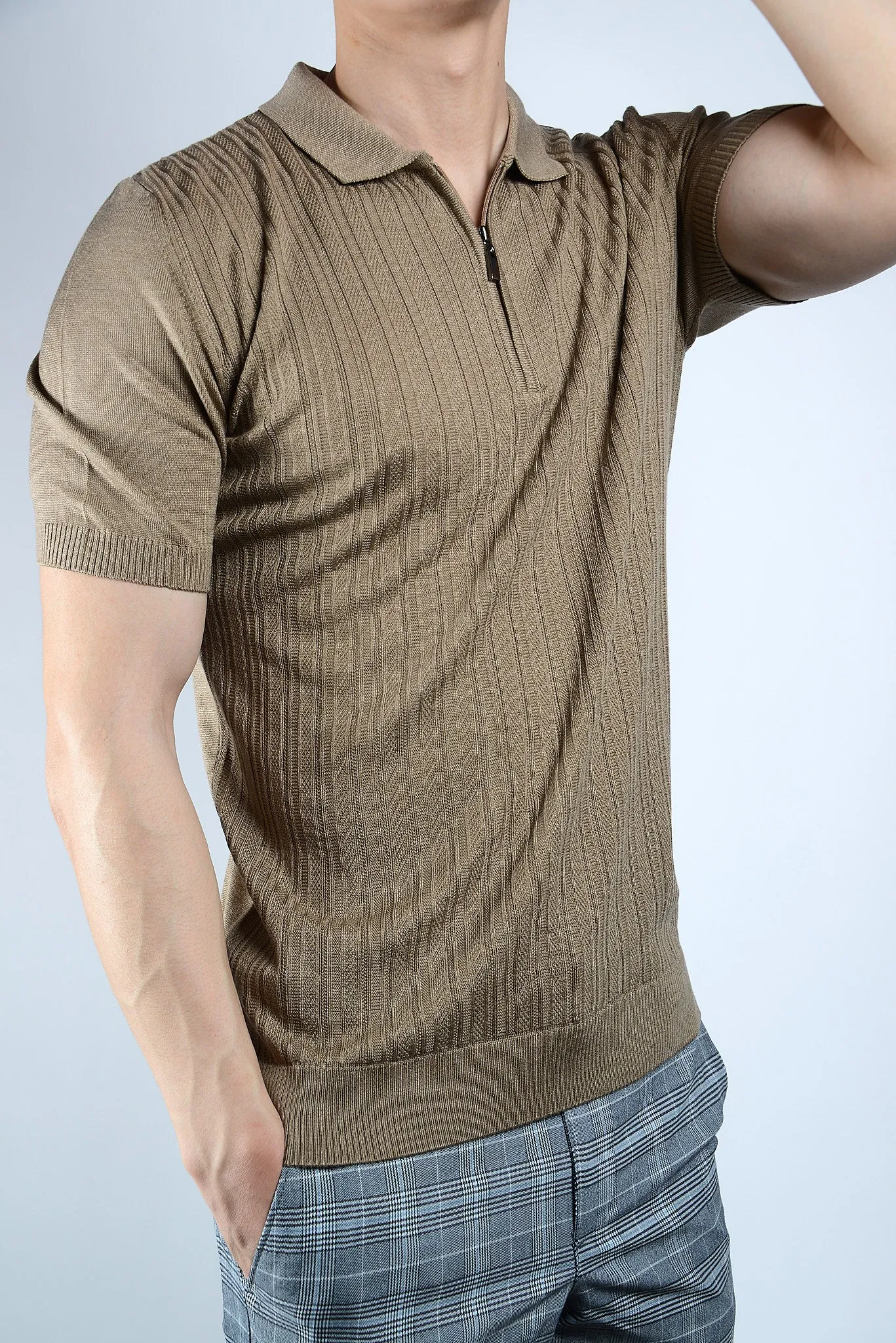 Textured Solid Zip Knit Polo