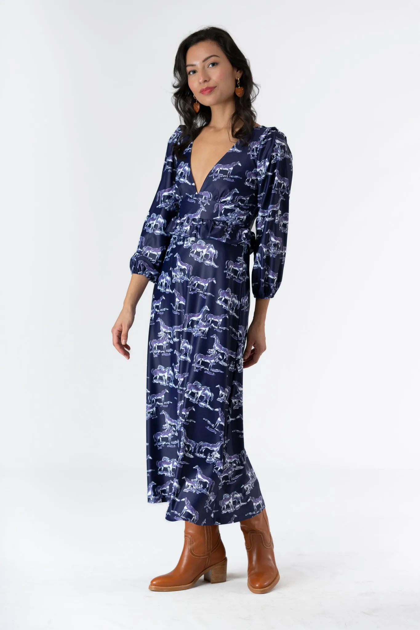 The Dorthea Dress - Navy Horse Toile