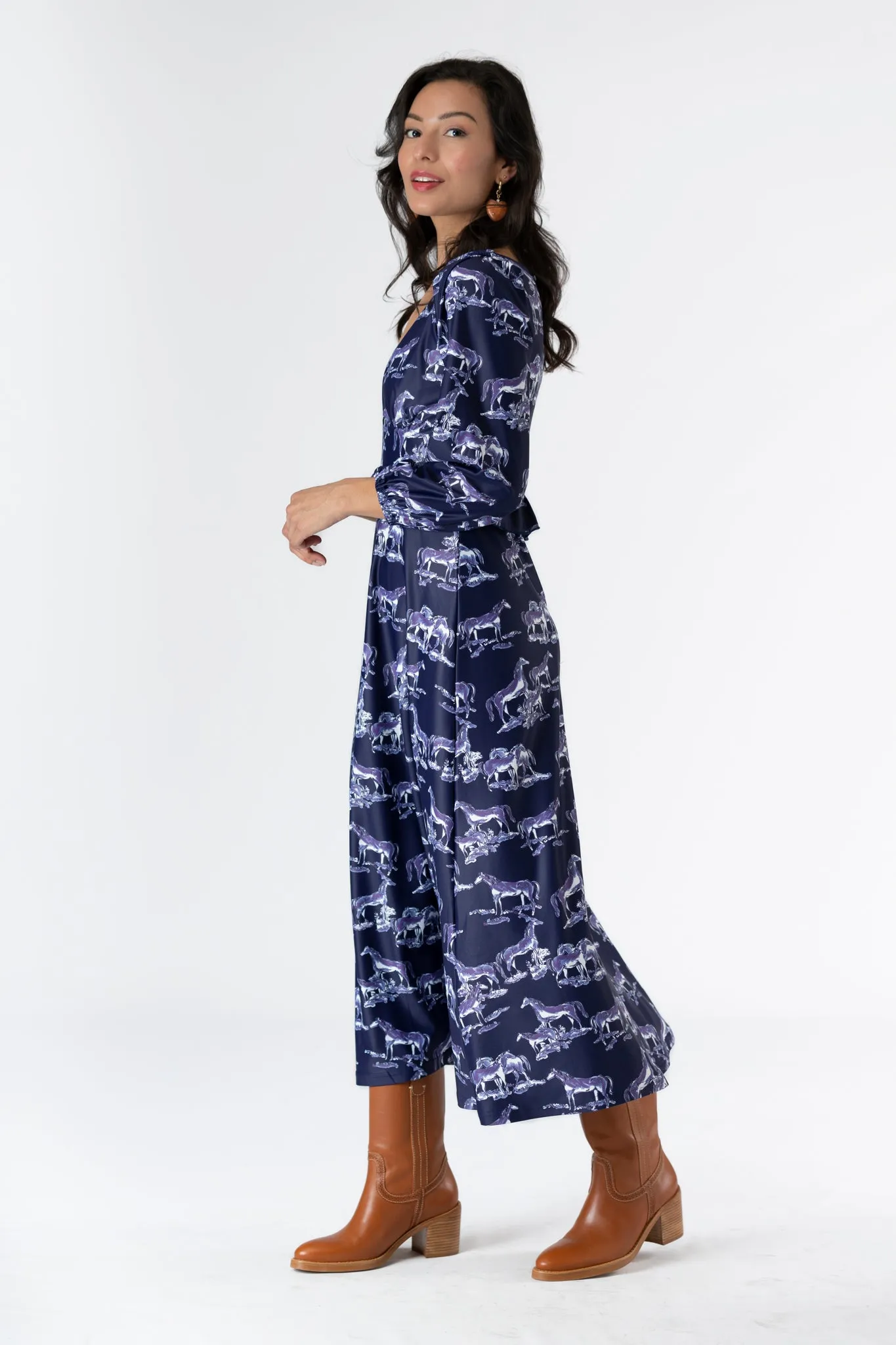 The Dorthea Dress - Navy Horse Toile