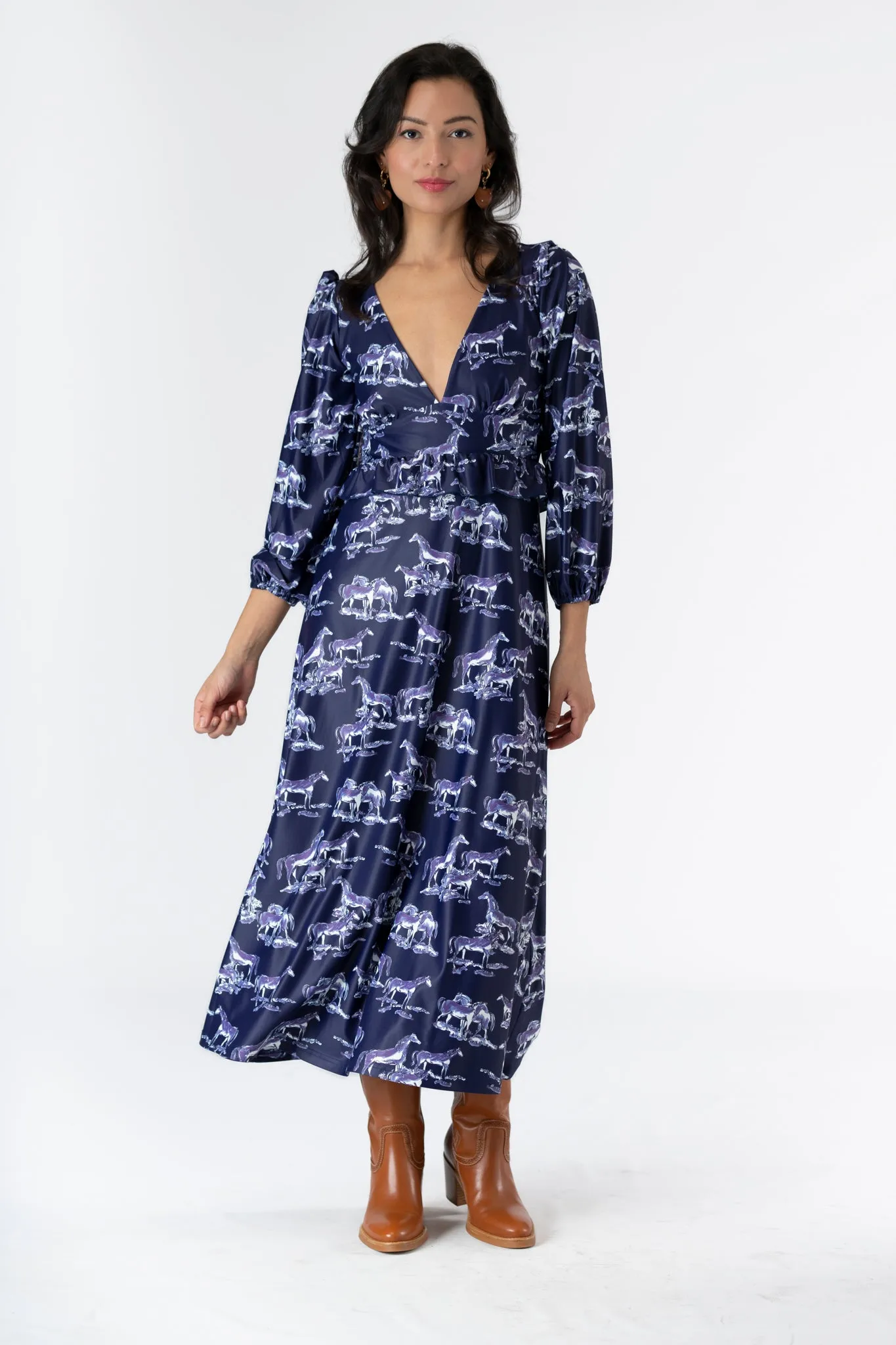 The Dorthea Dress - Navy Horse Toile