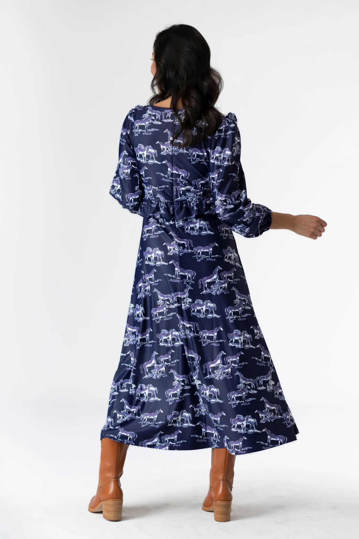 The Dorthea Dress - Navy Horse Toile