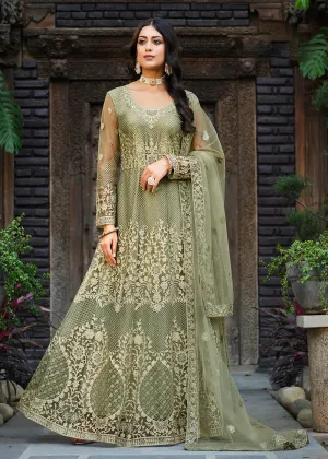 Thread Stone Embroidered Stunning Green Wedding Anarkali Suit