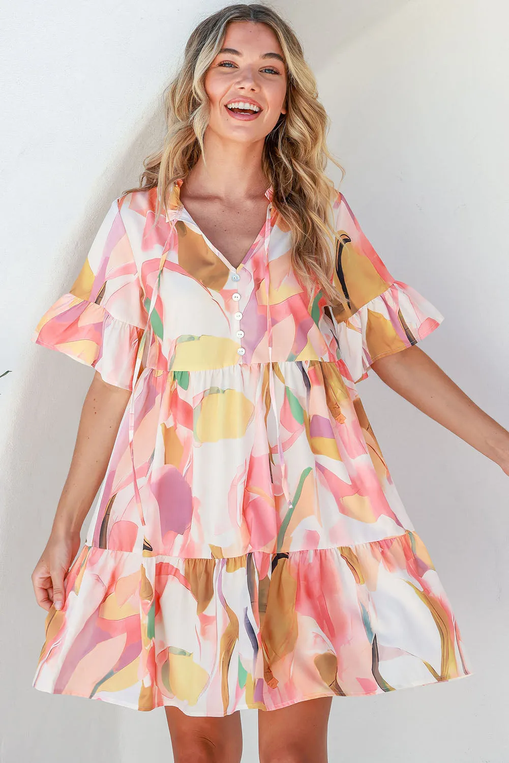 Tie Neck Beach Mini Dress