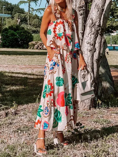 Tropical Ruffle Hem Maxi Dress