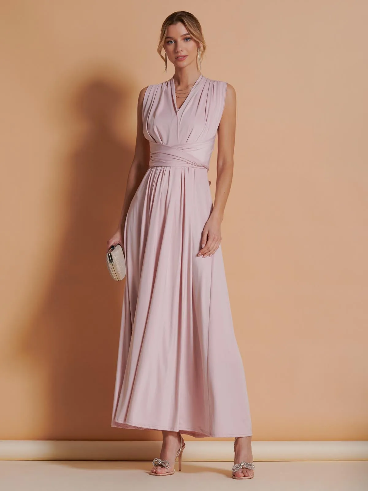 Twist & Tie Multiway Bridesmaid Maxi Dress with Bandeau, Dusty Pink