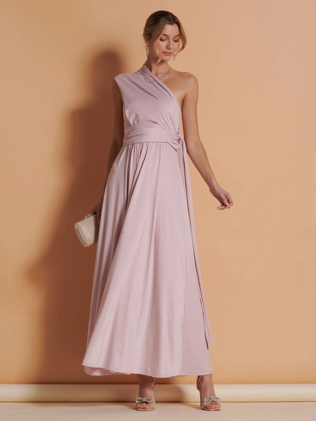 Twist & Tie Multiway Bridesmaid Maxi Dress with Bandeau, Dusty Pink