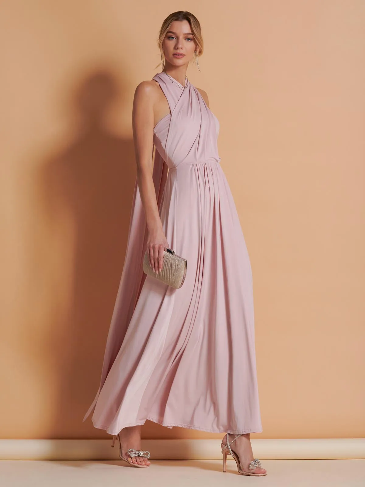 Twist & Tie Multiway Bridesmaid Maxi Dress with Bandeau, Dusty Pink