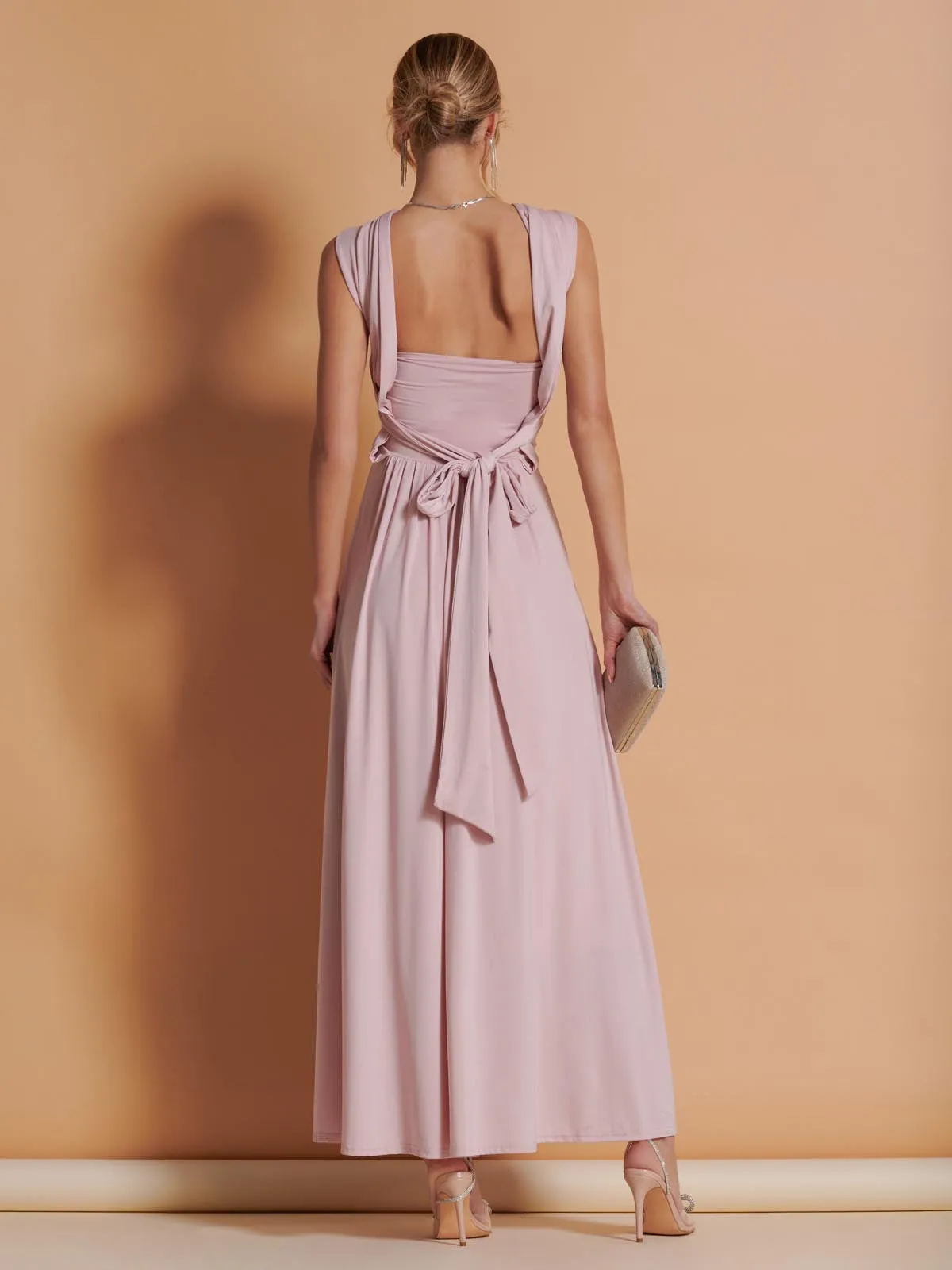 Twist & Tie Multiway Bridesmaid Maxi Dress with Bandeau, Dusty Pink