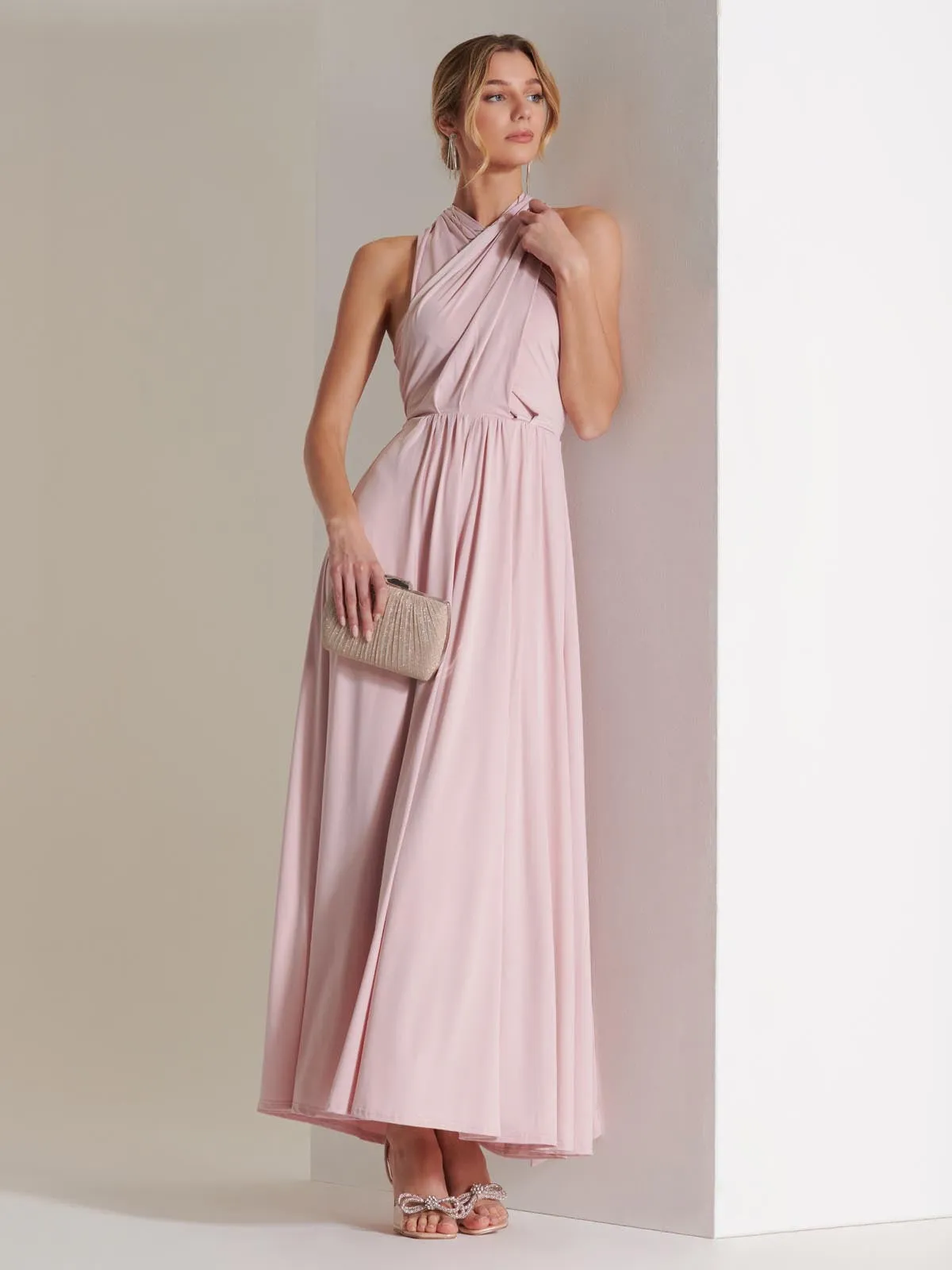 Twist & Tie Multiway Bridesmaid Maxi Dress with Bandeau, Dusty Pink