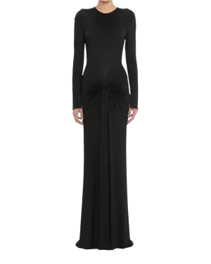 Victoria Beckham Long Sleeve Gathered Midi Dress Black