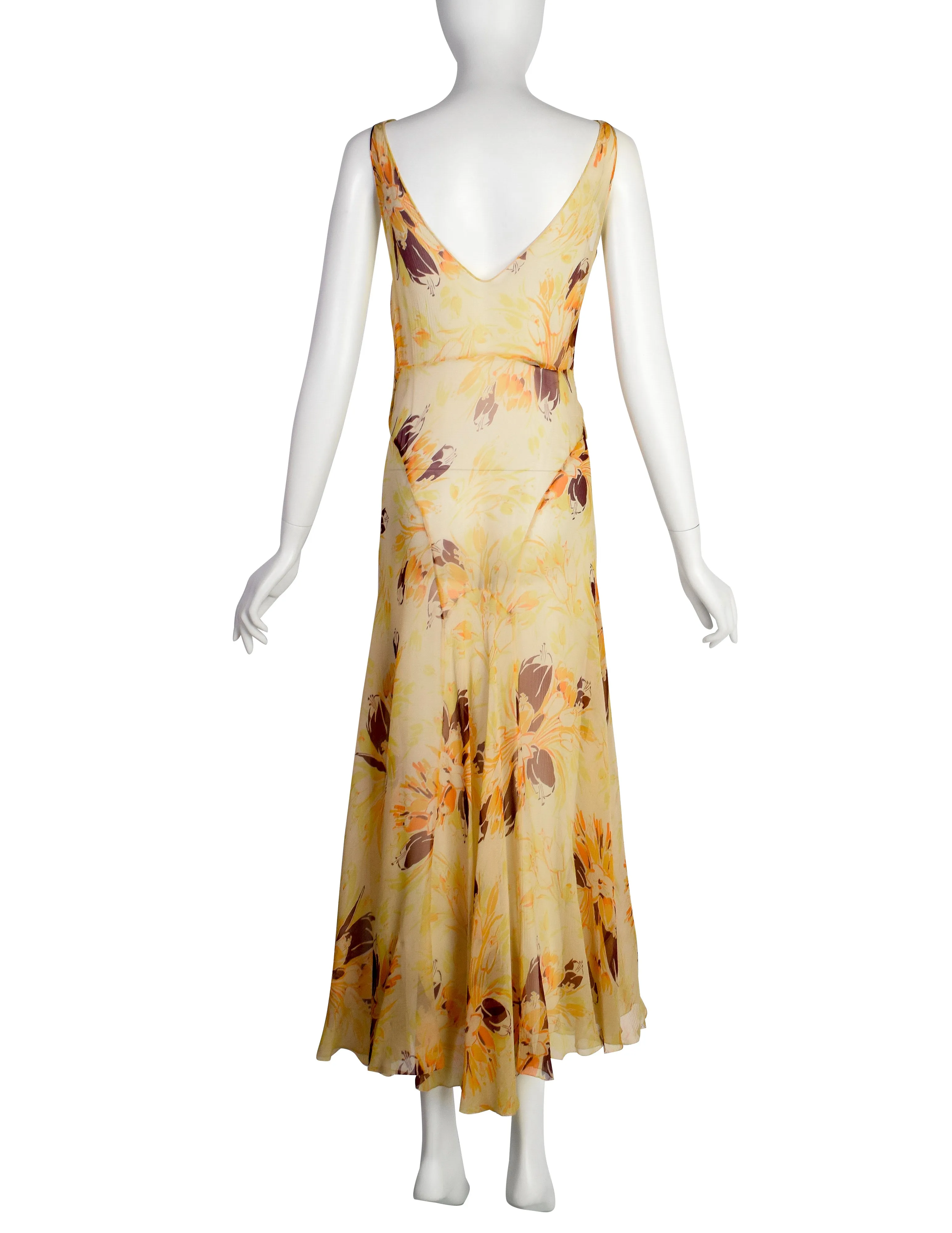 Vintage 1930s Yellow Orange Floral Silk Chiffon Bias Gown and Bolero Ensemble