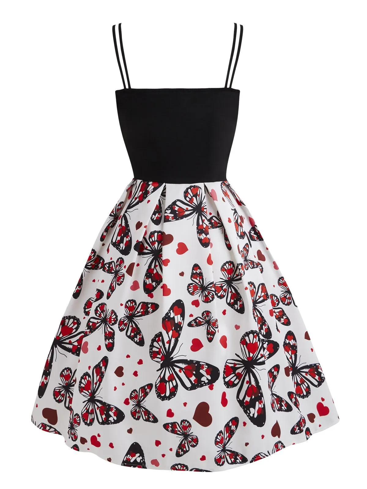 White 1950s Butterfly Spaghetti Strap Dress