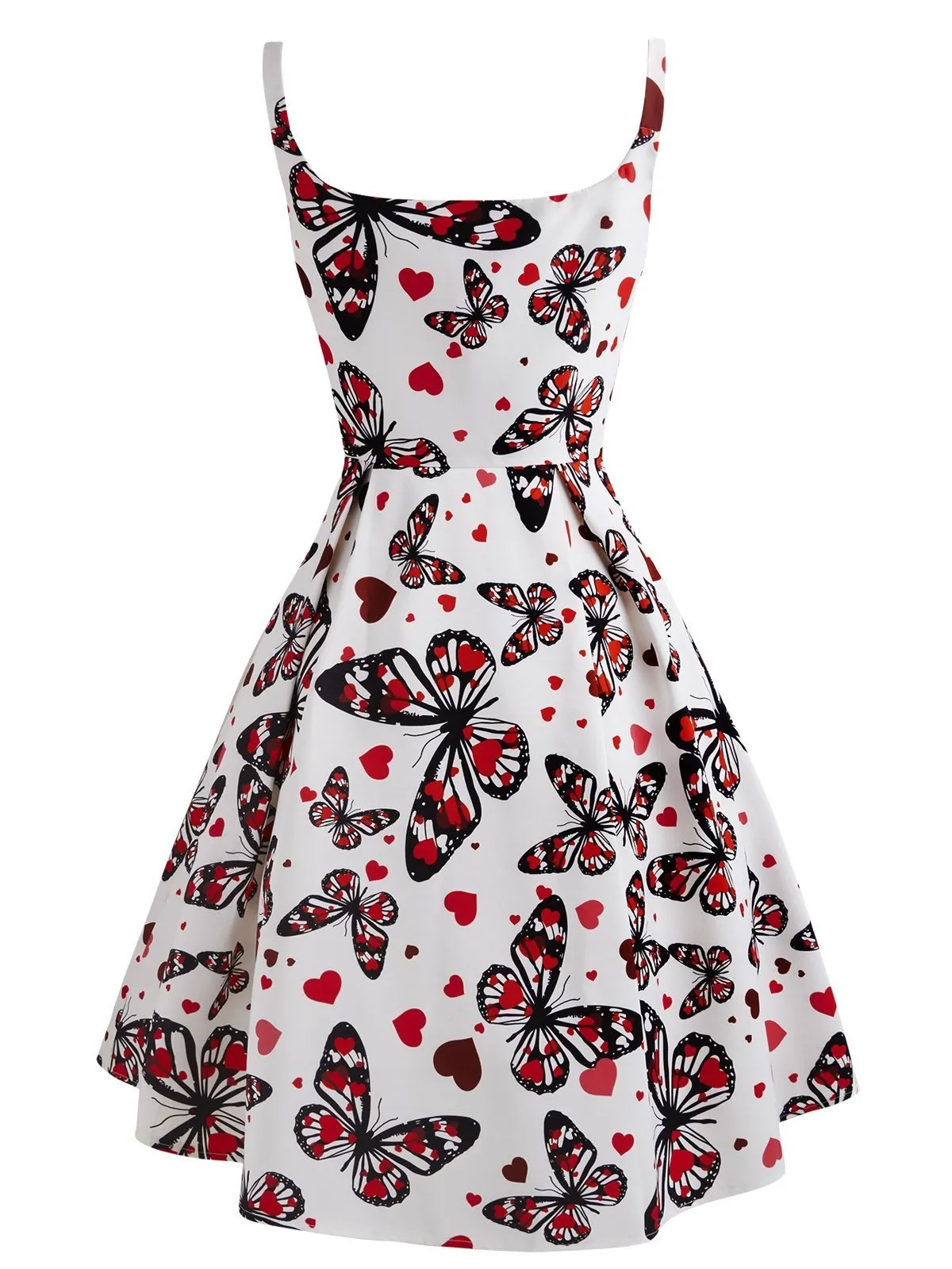 White 1950s Butterfly Square Neck Dress