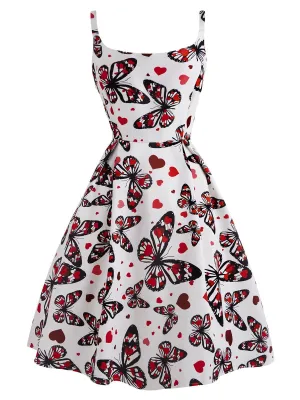 White 1950s Butterfly Square Neck Dress