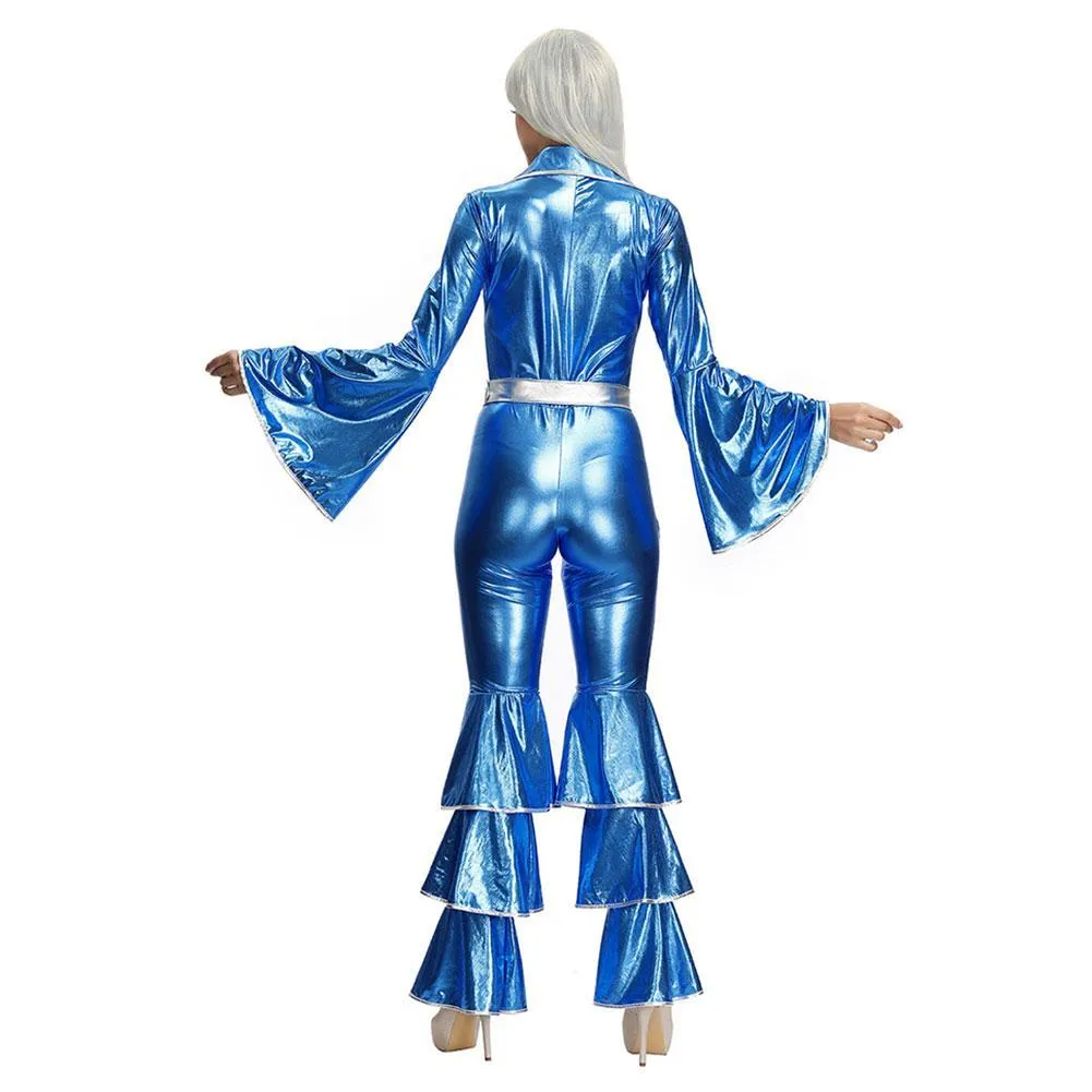 Women Halloween Costume Blue Onesies Retro 70s Disco Show Nightclubs Singer Costumes