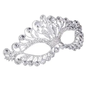 Women Lace Sexy Elegant Crystal Rhinestone Masquerade Ball Party Mask - Silver ((Style 4 ))