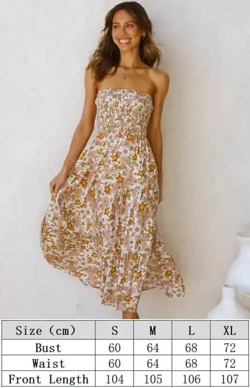 Women’s Floral Bandeau Boho Maxi Dress