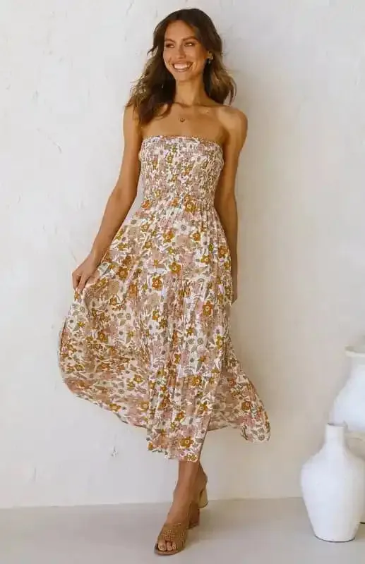 Women’s Floral Bandeau Boho Maxi Dress