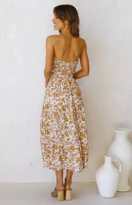 Women’s Floral Bandeau Boho Maxi Dress